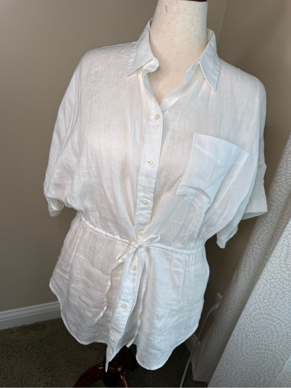 Ralph Lauren White Linen Button-Down Drawstring Shirt — LIKE NEW!